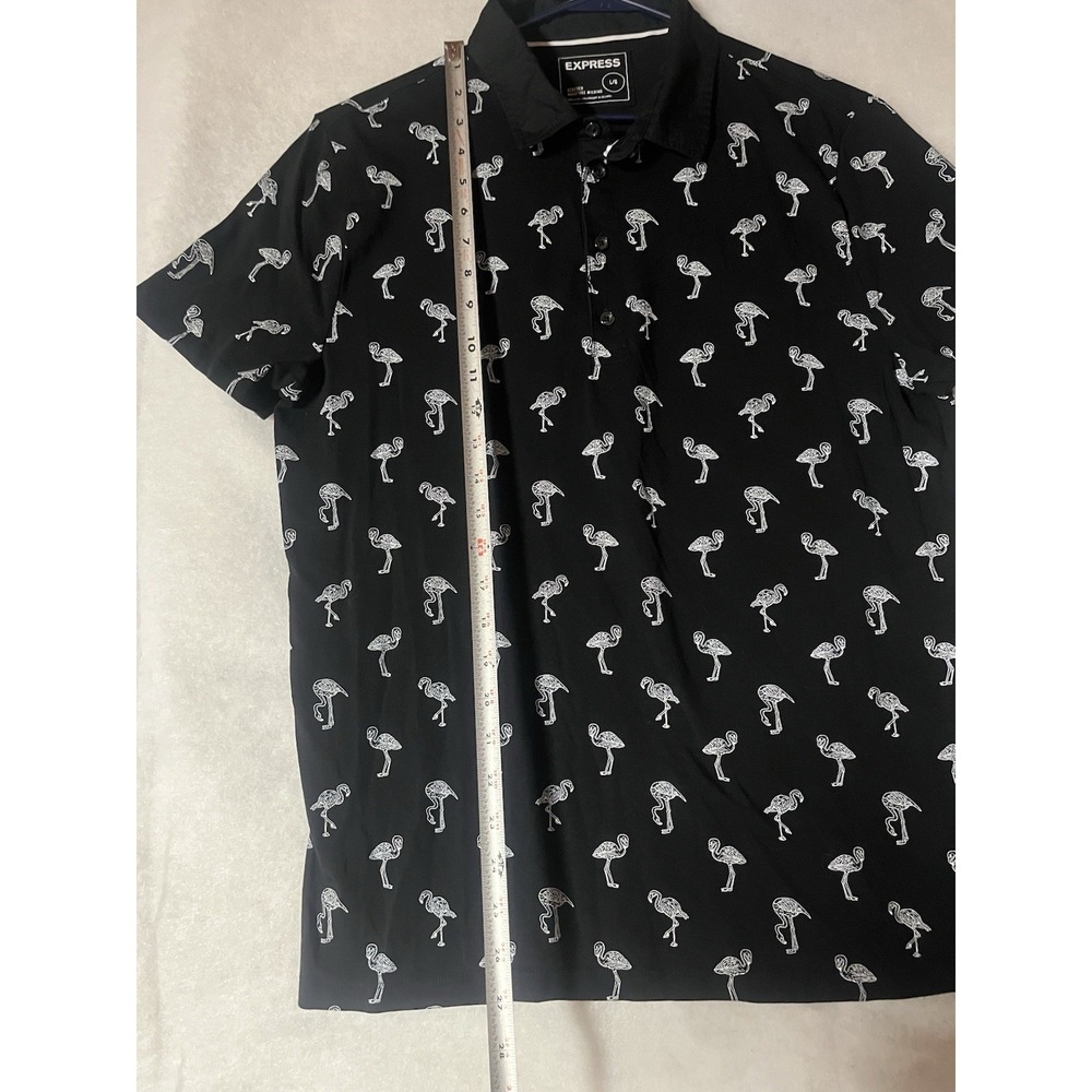 Express Mens Performance Polo Shirt Black Flamingo Moisture Wicking Size Large - Picture 5 of 6